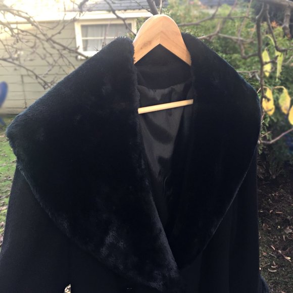 EX+ VTG 30s Style WOOL COAT Faux Fur Cuffs Oversize Collar Fit & Flare STUNNING - Picture 5 of 15